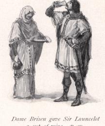 Dame Brisen gave Sir Launcelot a cup of wine