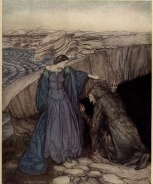 Merlin and Nimue: How by her subtle working she made Merlin to go under the stone to let wit of the marvels there: and she wrought so there for him that he came never out for all the craft he could do.