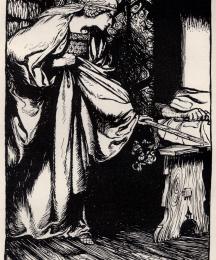 How Queen Morgan le Fay stole away the scabbard from Arthur