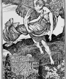 Zephyr carries Psyche down from the mountain.