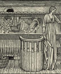 She had ywoven in a stamin large How she was broght from Athenes in a barge...