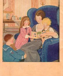 The back cover depicts a mother entertaining and educating her children with a copy of 'Famous Fairy Tales for Children'.