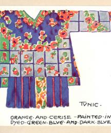 Tunic - orange and cerise - painted in dyed green blue and dark blue.