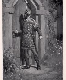 Sir Launcelot could find no way in, for though the door was old and worn, it held fast