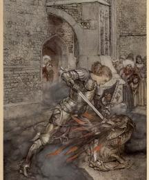 How Sir Launcelot fought with a fiendly dragon.