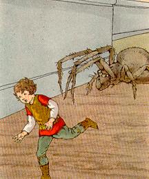 Tom ran; the spider panted close