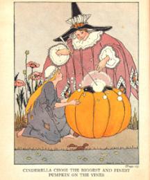 Cinderella chose the biggest and finest pumpkin on the vines.