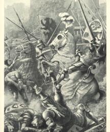 Sir Lancelot smote down with one spear five knights, and brake the backs of four, and cast down the King of Northgales
