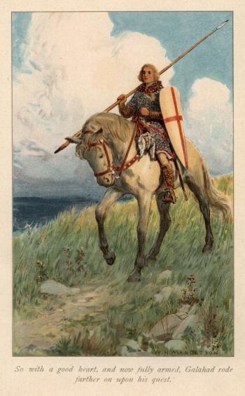 So with a good heart, and now fully armed, Galahad rode farther on upon his quest