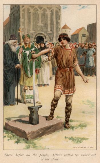 (Frontispiece) There, before all the people, Arthur pulled the sword out of the stone