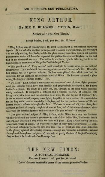 Reviews of Bulwer-Lytton's King Arthur