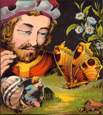 Tom Thumb Mounts a Butterfly, and Hopes to Get Away