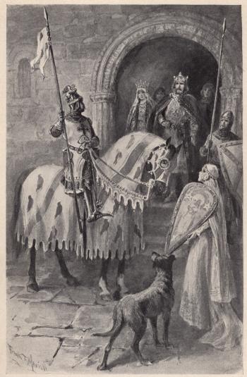 Sir Gawain seized his lance and bade them farewell