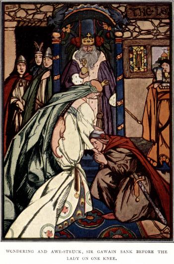 Wondering and Awe-Struck, Sir Gawain Sank Before the Lady On One Knee