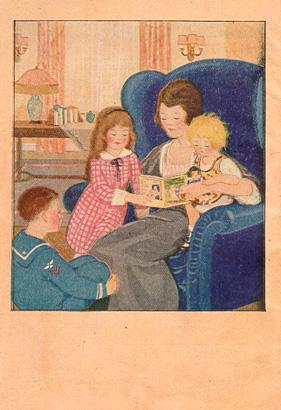 The back cover depicts a mother entertaining and educating her children with a copy of 'Famous Fairy Tales for Children'.